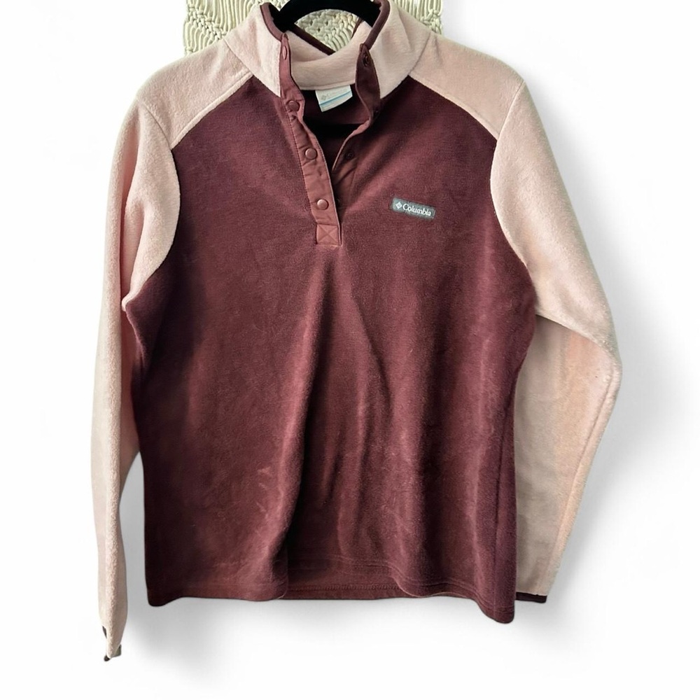 Columbia Two-Tone Snap Fleece Pullover - Mauve & Light Pink